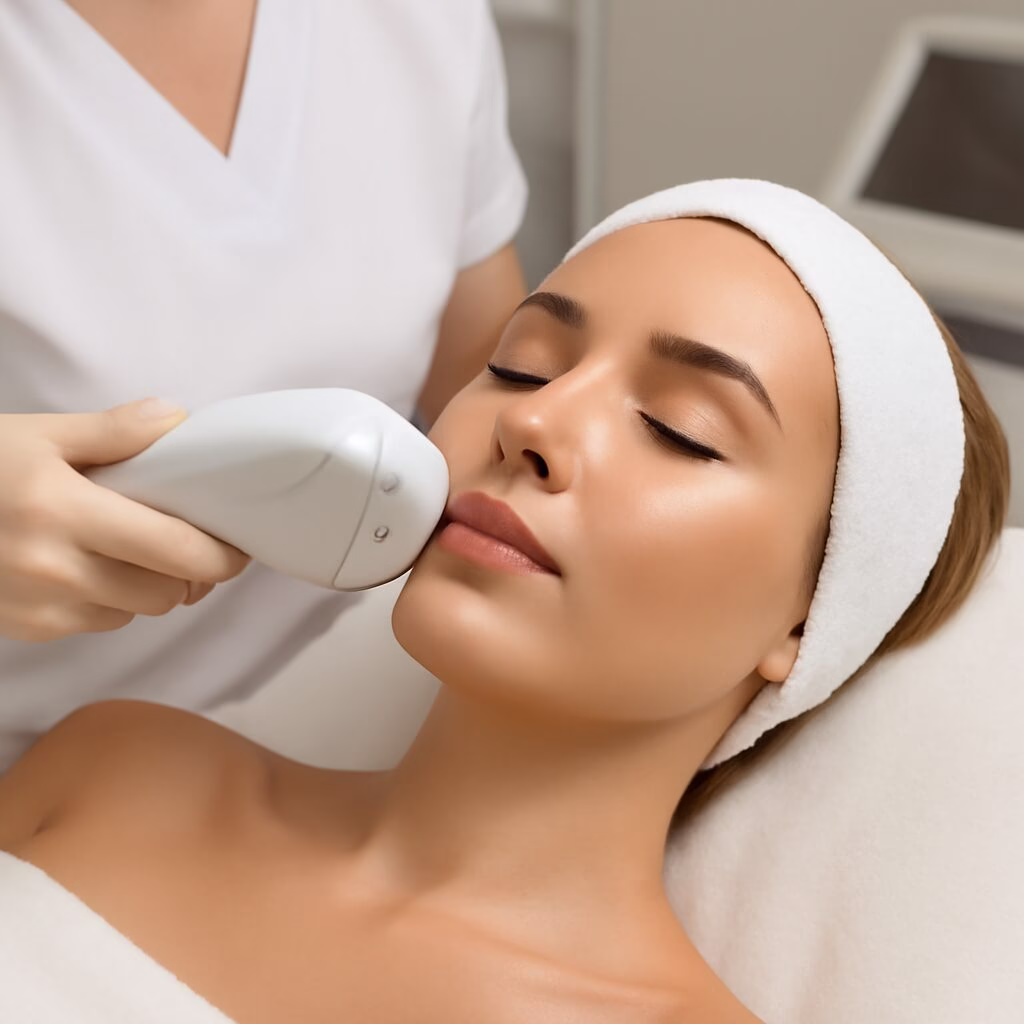 HIFU facial treatment on woman’s face