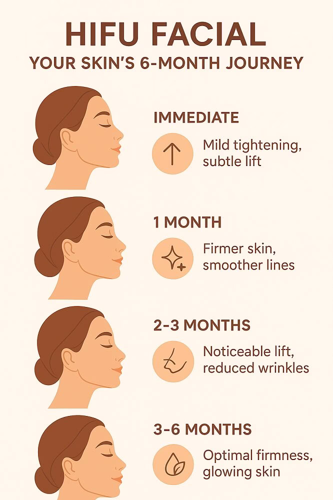 HIFU Facial Before and After Infographic showing skin lifting and tightening results