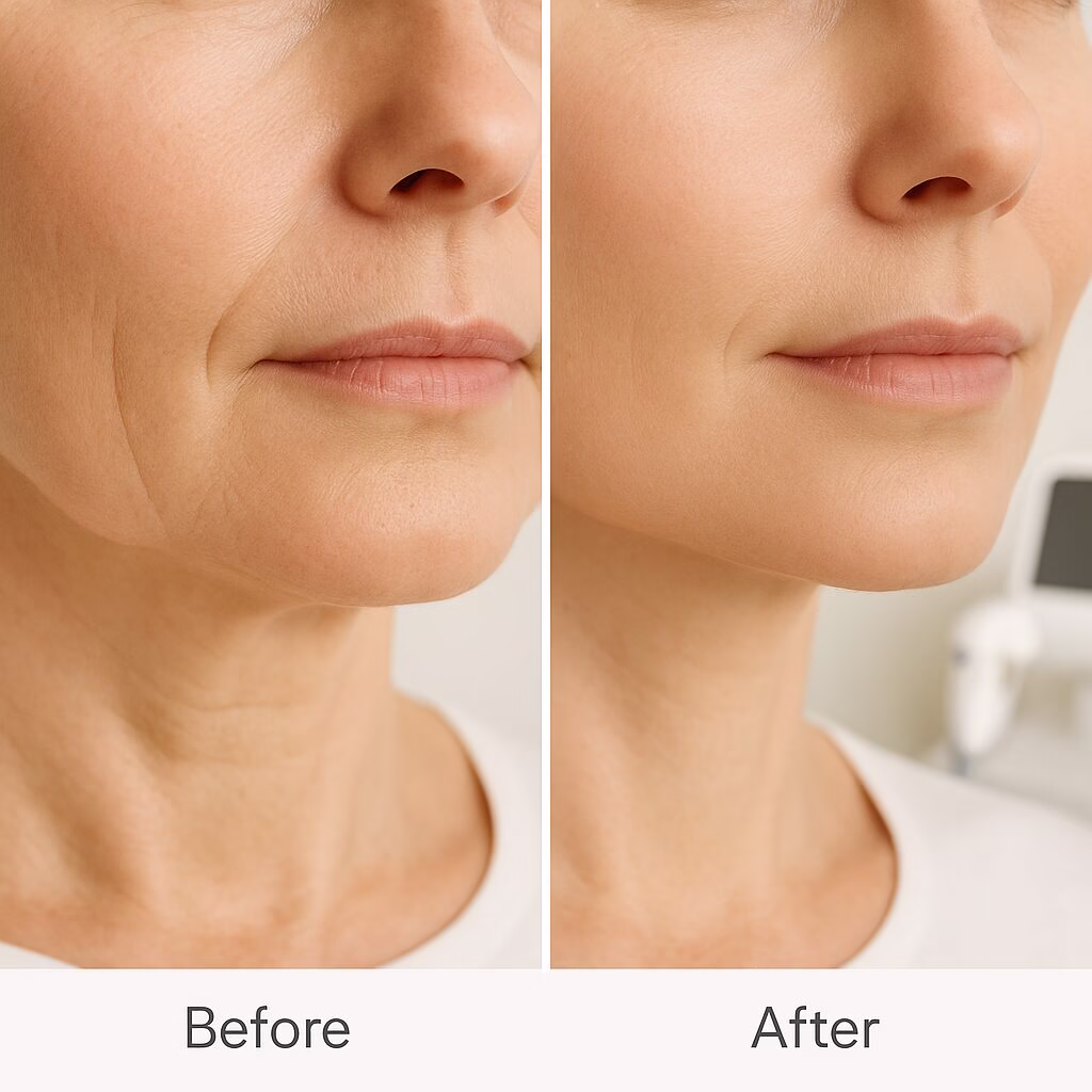 HIFU facial before and after neck tightening results