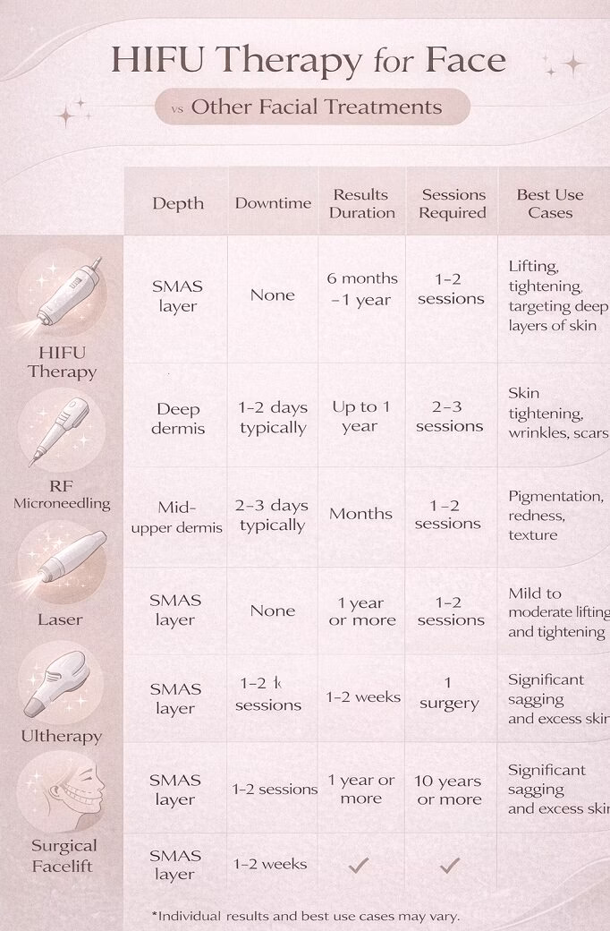 HIFU therapy for face comparison with other facial treatments