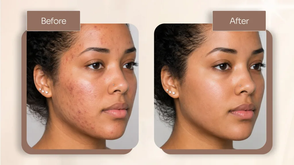 Secret RF before and after face treatment results for skin rejuvenation. 