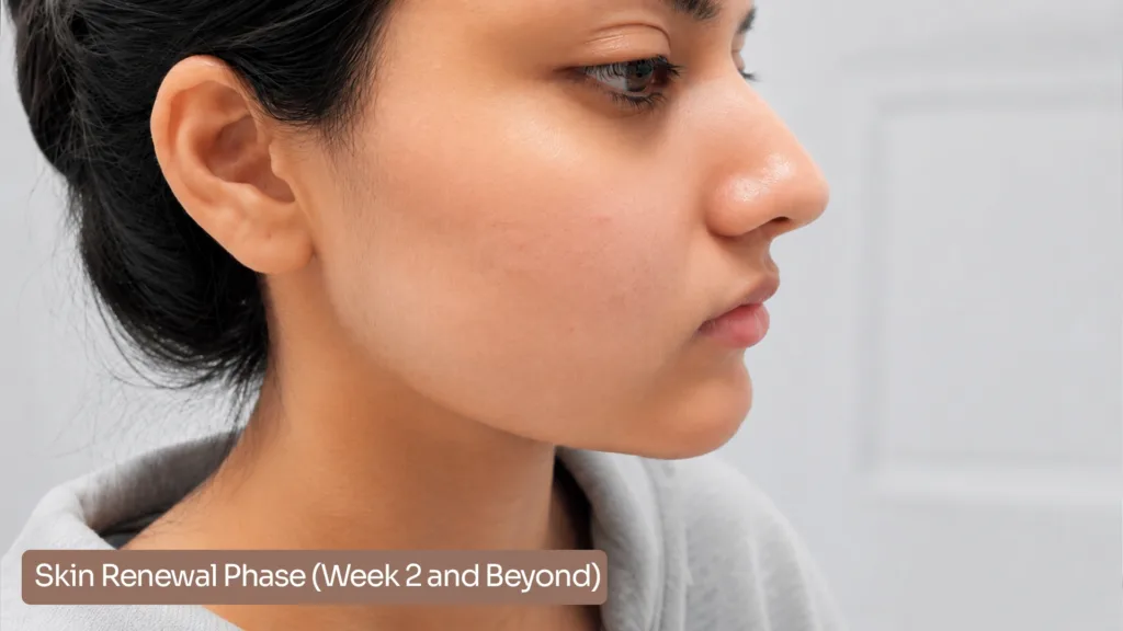 Secret RF microneedling results during the skin renewal phase. 