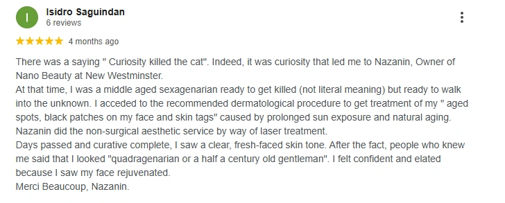 Best medi spa in Vancouver comments by client for Nano Beauty Star.