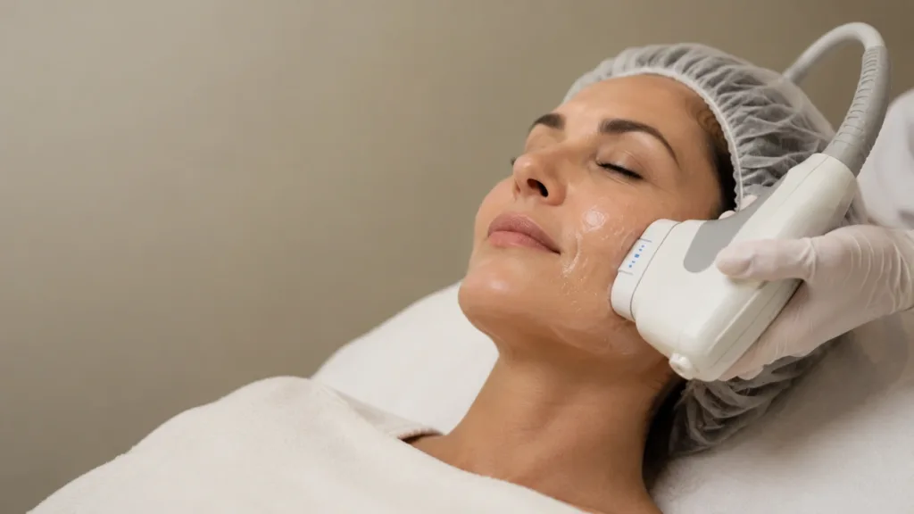 HIFU ultrasound facial working procedure.