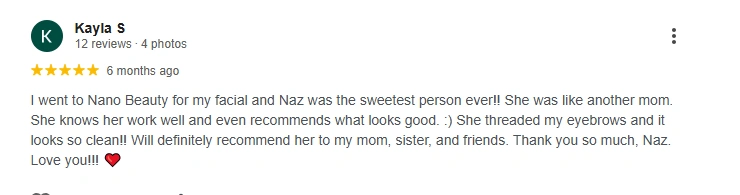 Nano Beauty star review by client as the best medi spa Downtown Vancouver.
