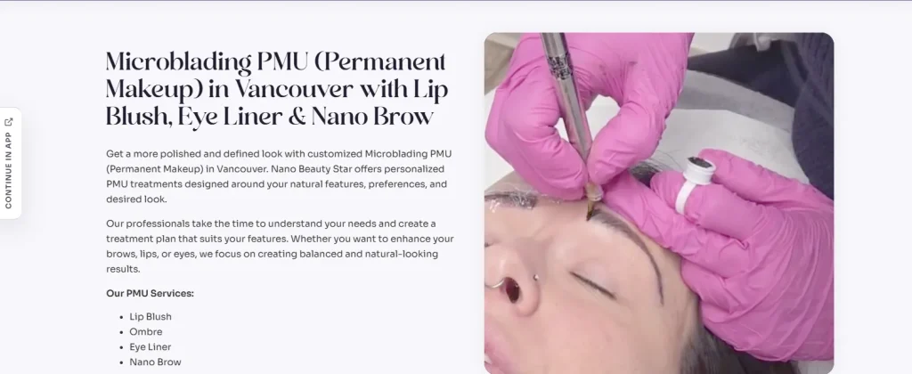 Nano Beauty Star - other microblading PMU services on Vancouver Island.