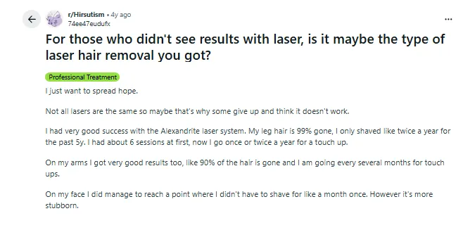 Reddit discussion on Alexandrite laser hair removal in Vancouver.