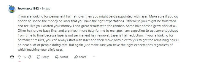 Reddit experience with Candela laser hair removal.