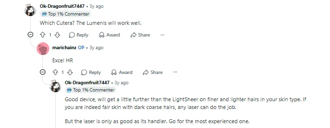 Reddit discussion on Cutera laser hair removal Vancouver.